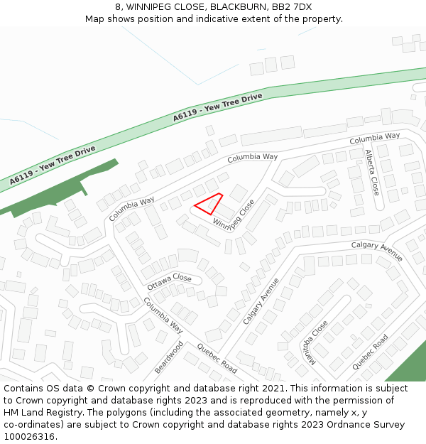 8, WINNIPEG CLOSE, BLACKBURN, BB2 7DX: Location map and indicative extent of plot