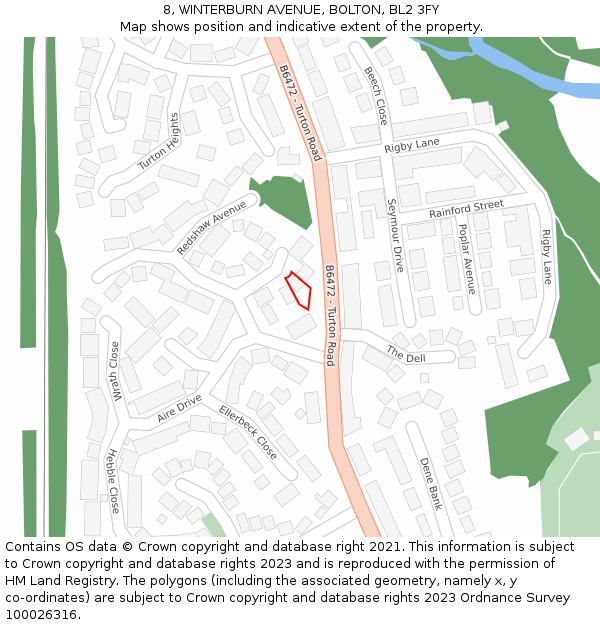 8, WINTERBURN AVENUE, BOLTON, BL2 3FY: Location map and indicative extent of plot