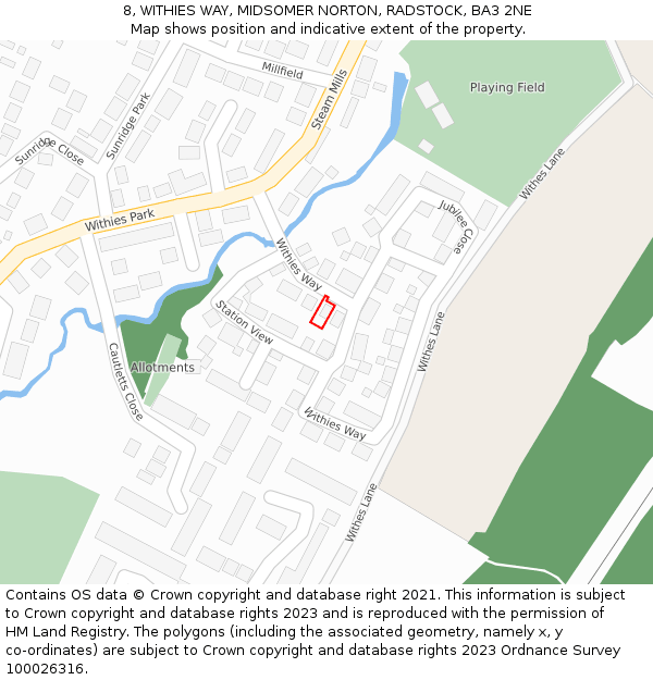 8, WITHIES WAY, MIDSOMER NORTON, RADSTOCK, BA3 2NE: Location map and indicative extent of plot