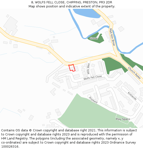 8, WOLFS FELL CLOSE, CHIPPING, PRESTON, PR3 2DR: Location map and indicative extent of plot
