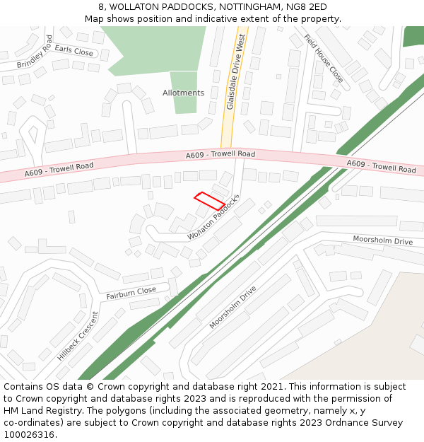 8, WOLLATON PADDOCKS, NOTTINGHAM, NG8 2ED: Location map and indicative extent of plot