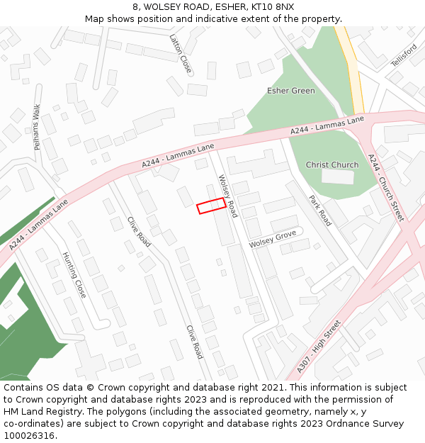 8, WOLSEY ROAD, ESHER, KT10 8NX: Location map and indicative extent of plot