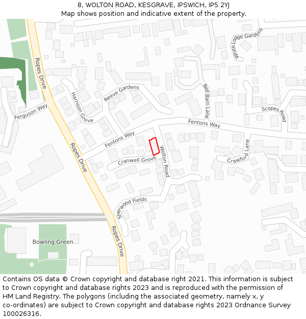 8, WOLTON ROAD, KESGRAVE, IPSWICH, IP5 2YJ: Location map and indicative extent of plot