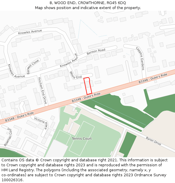 8, WOOD END, CROWTHORNE, RG45 6DQ: Location map and indicative extent of plot