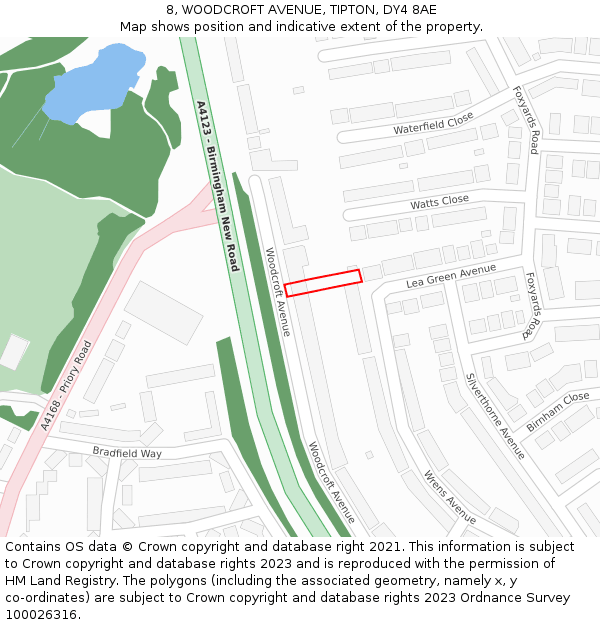 8, WOODCROFT AVENUE, TIPTON, DY4 8AE: Location map and indicative extent of plot