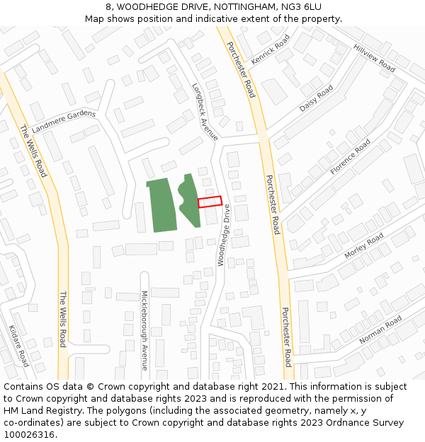 8, WOODHEDGE DRIVE, NOTTINGHAM, NG3 6LU: Location map and indicative extent of plot