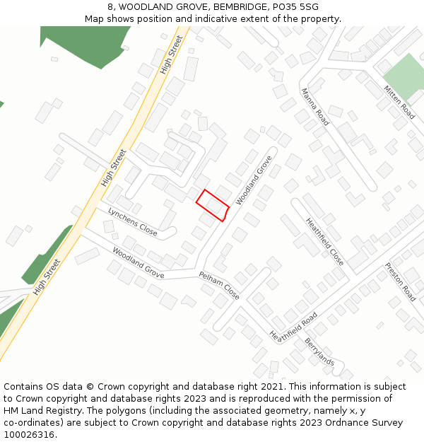 8, WOODLAND GROVE, BEMBRIDGE, PO35 5SG: Location map and indicative extent of plot