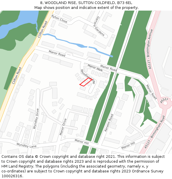 8, WOODLAND RISE, SUTTON COLDFIELD, B73 6EL: Location map and indicative extent of plot
