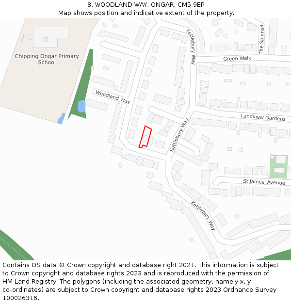 8, WOODLAND WAY, ONGAR, CM5 9EP: Location map and indicative extent of plot