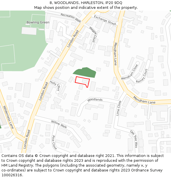 8, WOODLANDS, HARLESTON, IP20 9DQ: Location map and indicative extent of plot
