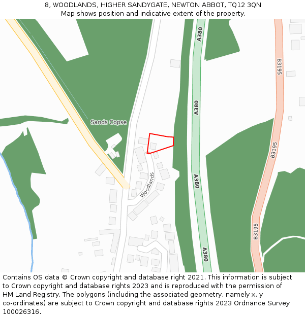 8, WOODLANDS, HIGHER SANDYGATE, NEWTON ABBOT, TQ12 3QN: Location map and indicative extent of plot