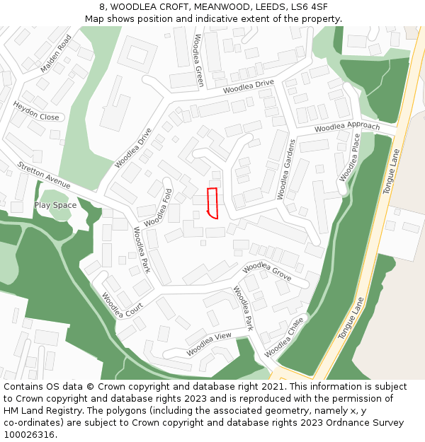 8, WOODLEA CROFT, MEANWOOD, LEEDS, LS6 4SF: Location map and indicative extent of plot