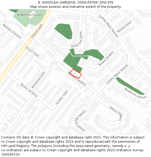 8, WOODLEA GARDENS, DONCASTER, DN4 6TE: Location map and indicative extent of plot