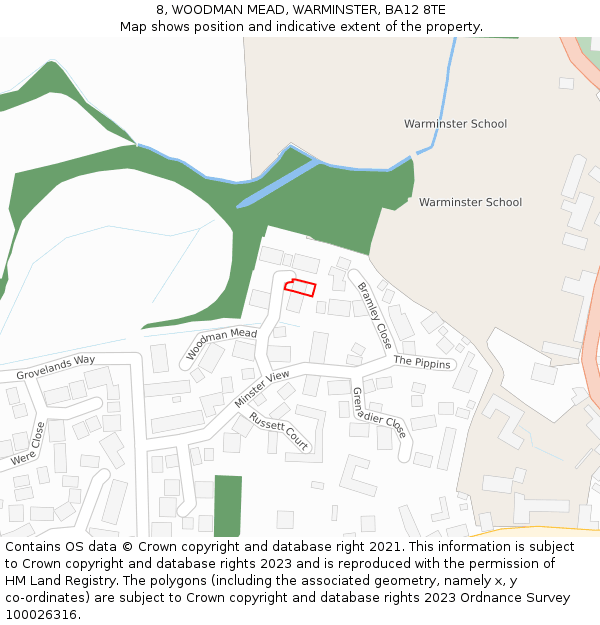 8, WOODMAN MEAD, WARMINSTER, BA12 8TE: Location map and indicative extent of plot