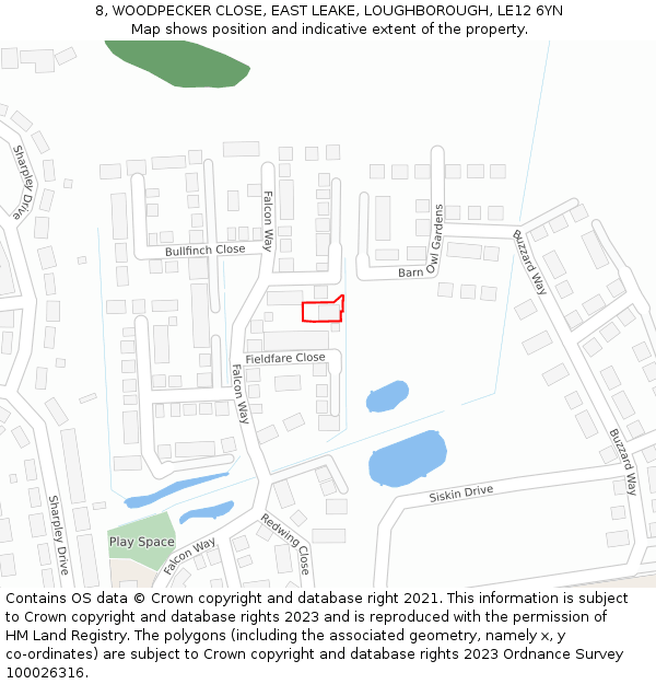 8, WOODPECKER CLOSE, EAST LEAKE, LOUGHBOROUGH, LE12 6YN: Location map and indicative extent of plot