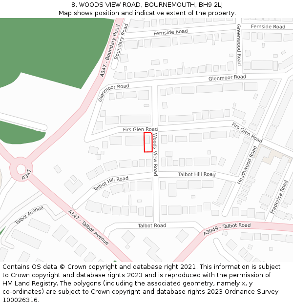 8, WOODS VIEW ROAD, BOURNEMOUTH, BH9 2LJ: Location map and indicative extent of plot