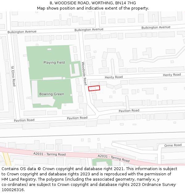 8, WOODSIDE ROAD, WORTHING, BN14 7HG: Location map and indicative extent of plot