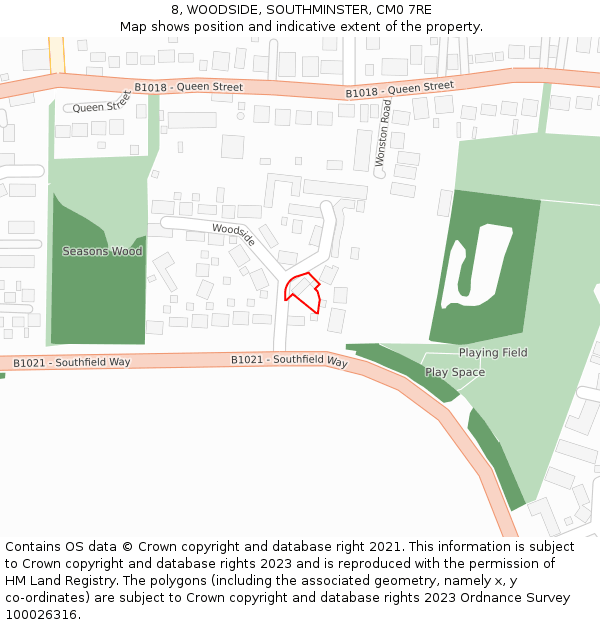8, WOODSIDE, SOUTHMINSTER, CM0 7RE: Location map and indicative extent of plot