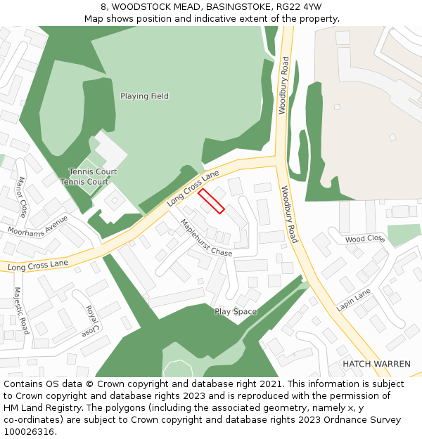 8, WOODSTOCK MEAD, BASINGSTOKE, RG22 4YW: Location map and indicative extent of plot