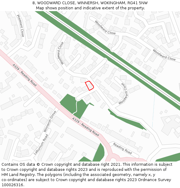 8, WOODWARD CLOSE, WINNERSH, WOKINGHAM, RG41 5NW: Location map and indicative extent of plot