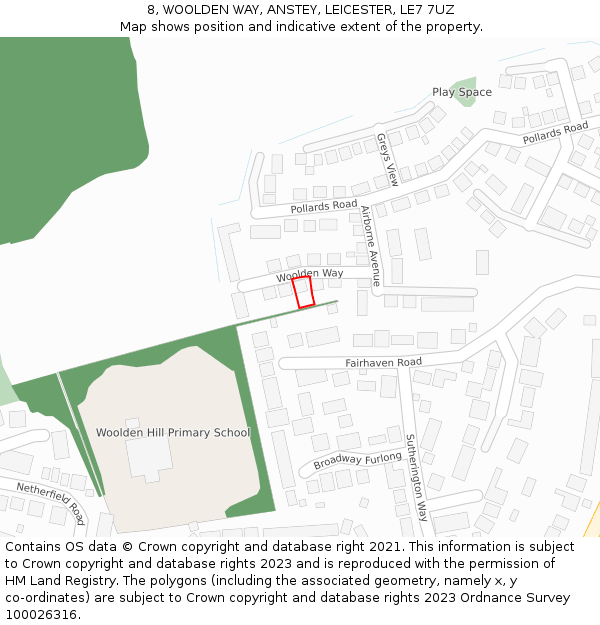 8, WOOLDEN WAY, ANSTEY, LEICESTER, LE7 7UZ: Location map and indicative extent of plot