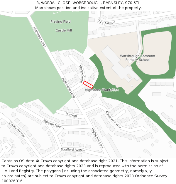 8, WORRAL CLOSE, WORSBROUGH, BARNSLEY, S70 6TL: Location map and indicative extent of plot