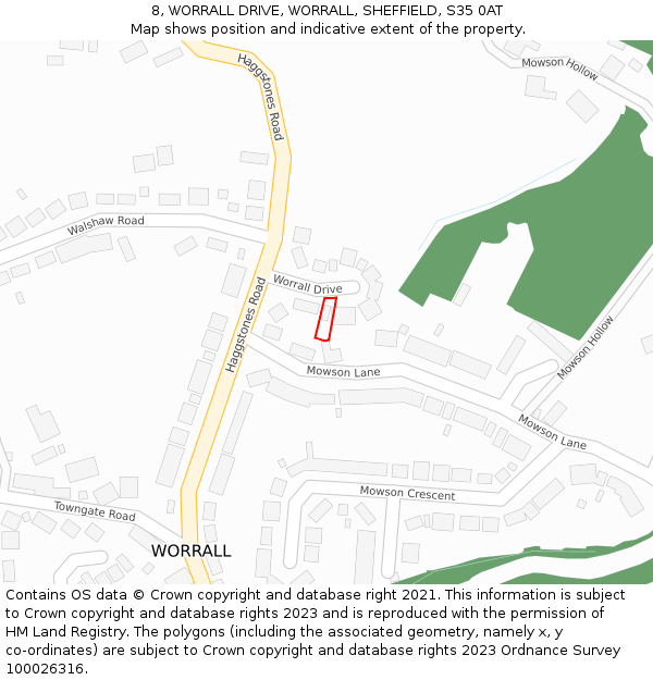 8, WORRALL DRIVE, WORRALL, SHEFFIELD, S35 0AT: Location map and indicative extent of plot