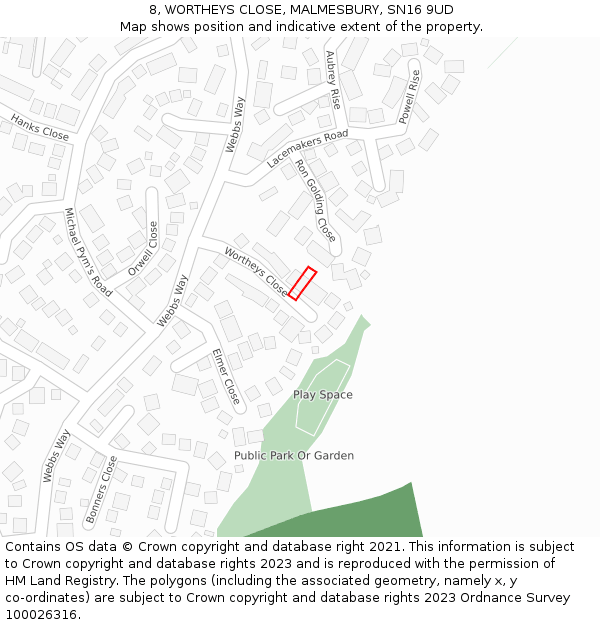 8, WORTHEYS CLOSE, MALMESBURY, SN16 9UD: Location map and indicative extent of plot