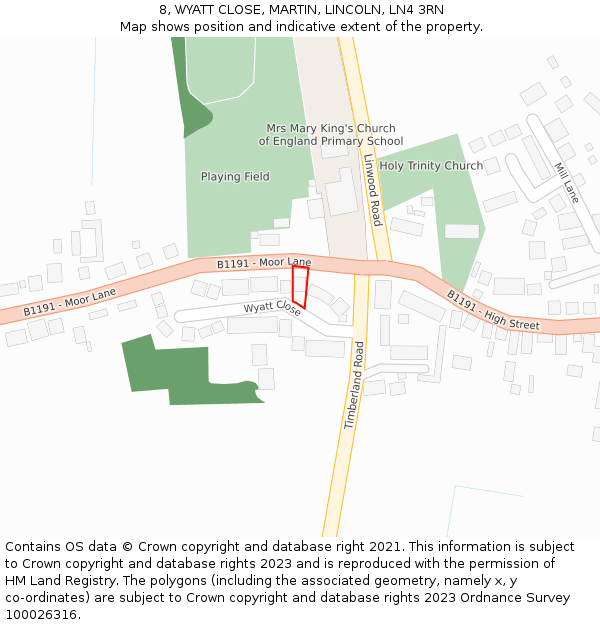 8, WYATT CLOSE, MARTIN, LINCOLN, LN4 3RN: Location map and indicative extent of plot