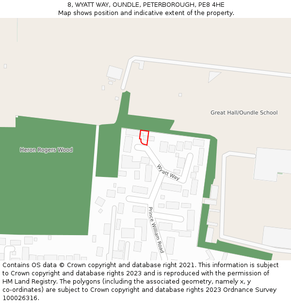 8, WYATT WAY, OUNDLE, PETERBOROUGH, PE8 4HE: Location map and indicative extent of plot