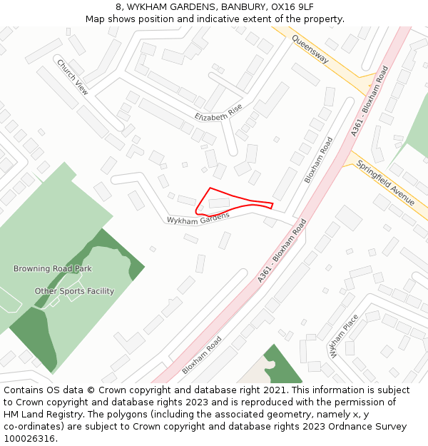 8, WYKHAM GARDENS, BANBURY, OX16 9LF: Location map and indicative extent of plot