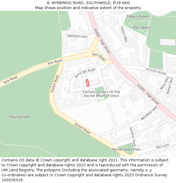 8, WYMERING ROAD, SOUTHWOLD, IP18 6AG: Location map and indicative extent of plot