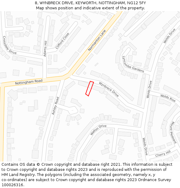 8, WYNBRECK DRIVE, KEYWORTH, NOTTINGHAM, NG12 5FY: Location map and indicative extent of plot