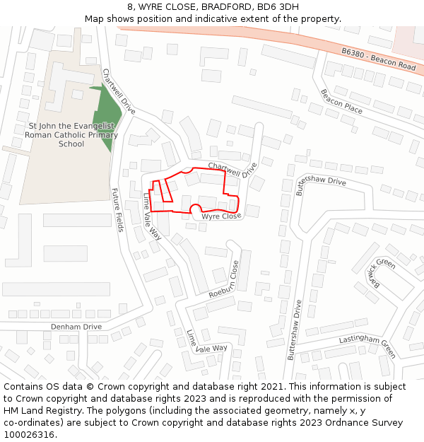 8, WYRE CLOSE, BRADFORD, BD6 3DH: Location map and indicative extent of plot