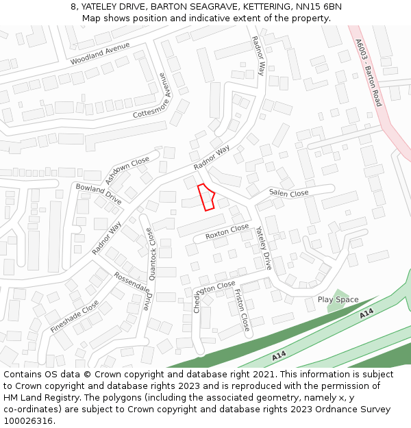 8, YATELEY DRIVE, BARTON SEAGRAVE, KETTERING, NN15 6BN: Location map and indicative extent of plot