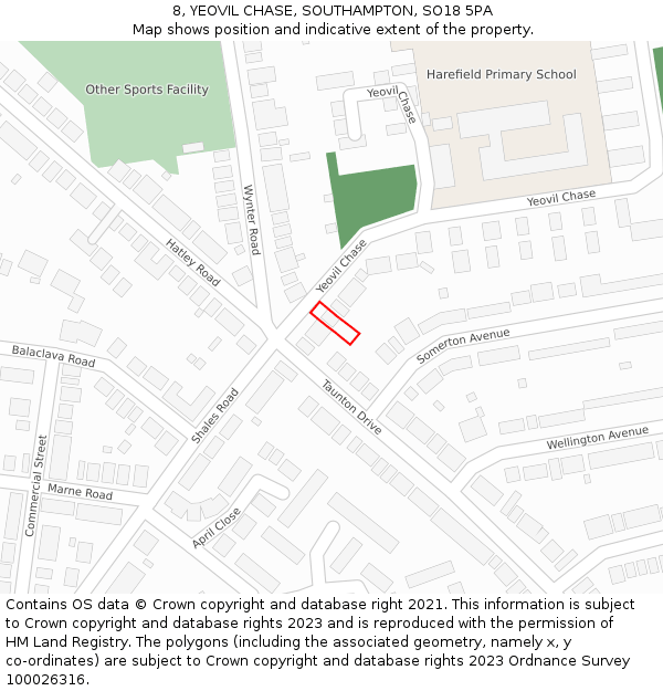 8, YEOVIL CHASE, SOUTHAMPTON, SO18 5PA: Location map and indicative extent of plot