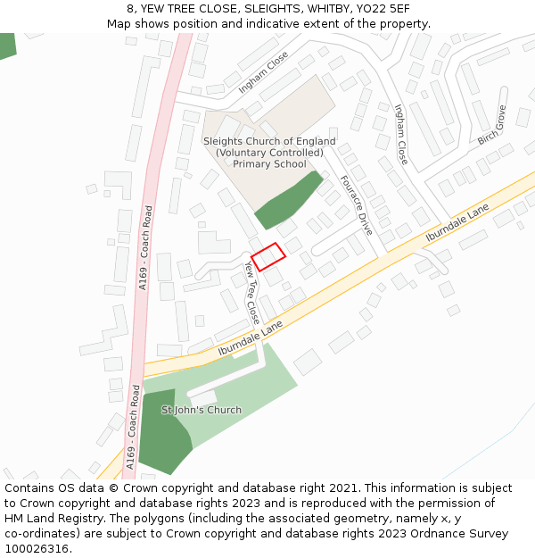 8, YEW TREE CLOSE, SLEIGHTS, WHITBY, YO22 5EF: Location map and indicative extent of plot