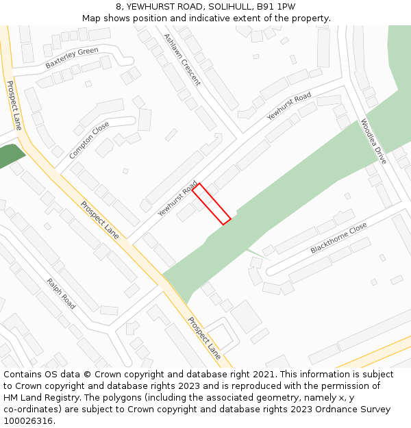 8, YEWHURST ROAD, SOLIHULL, B91 1PW: Location map and indicative extent of plot