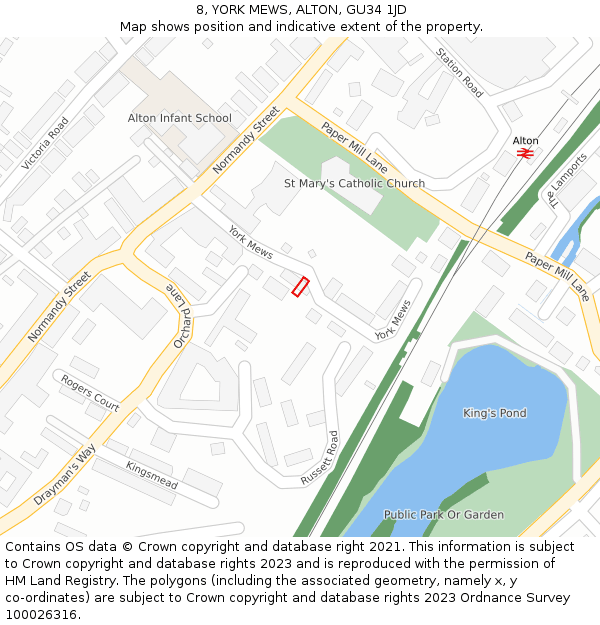 8, YORK MEWS, ALTON, GU34 1JD: Location map and indicative extent of plot