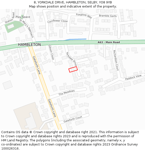 8, YORKDALE DRIVE, HAMBLETON, SELBY, YO8 9YB: Location map and indicative extent of plot