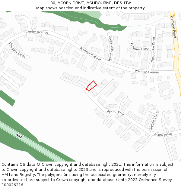 80, ACORN DRIVE, ASHBOURNE, DE6 1TW: Location map and indicative extent of plot