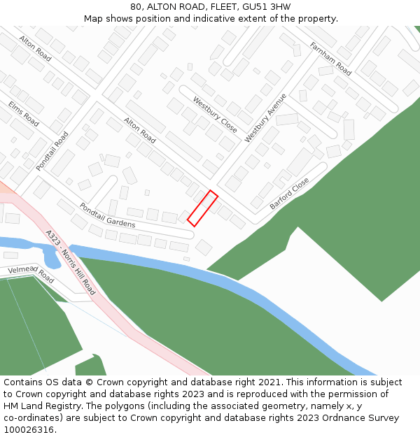 80, ALTON ROAD, FLEET, GU51 3HW: Location map and indicative extent of plot