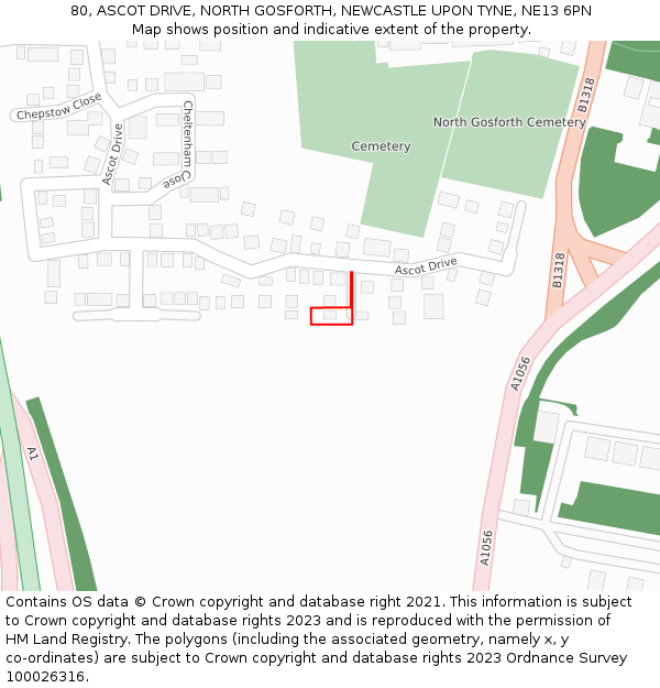 80, ASCOT DRIVE, NORTH GOSFORTH, NEWCASTLE UPON TYNE, NE13 6PN: Location map and indicative extent of plot