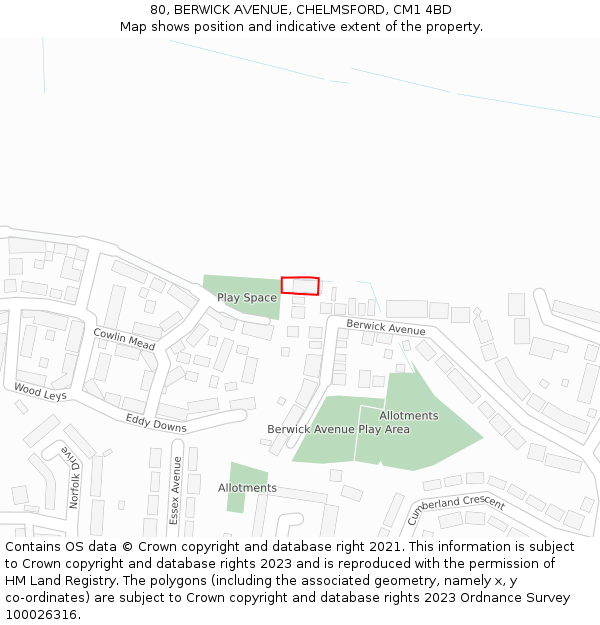 80, BERWICK AVENUE, CHELMSFORD, CM1 4BD: Location map and indicative extent of plot