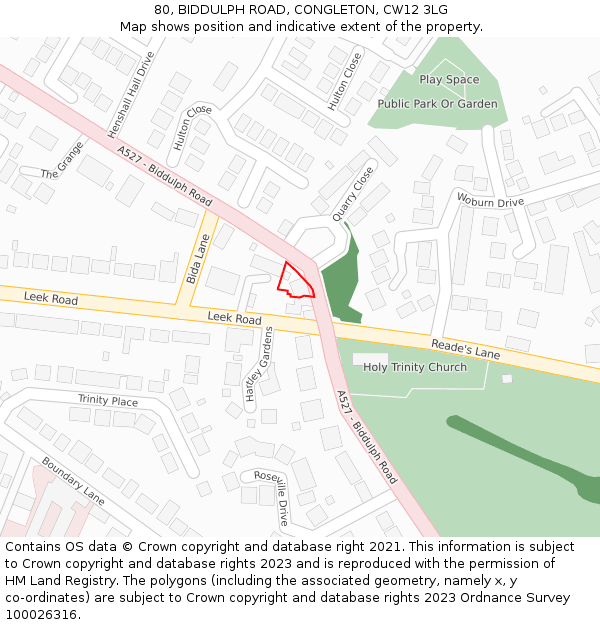 80, BIDDULPH ROAD, CONGLETON, CW12 3LG: Location map and indicative extent of plot
