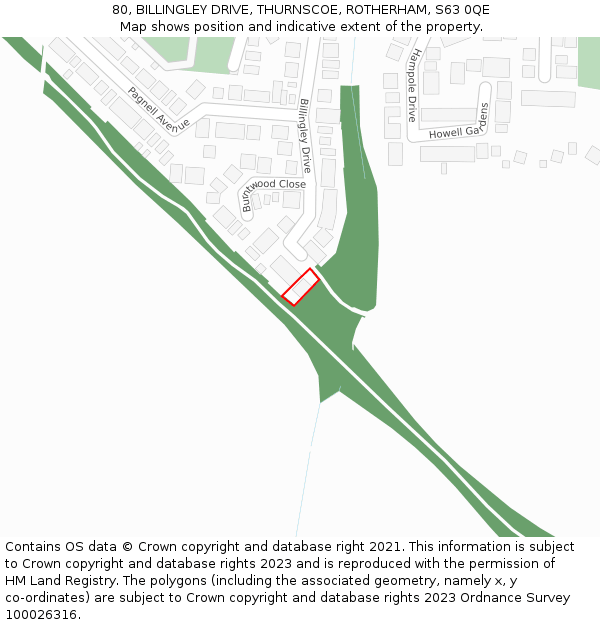 80, BILLINGLEY DRIVE, THURNSCOE, ROTHERHAM, S63 0QE: Location map and indicative extent of plot