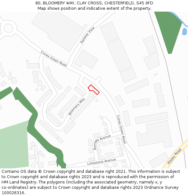80, BLOOMERY WAY, CLAY CROSS, CHESTERFIELD, S45 9FD: Location map and indicative extent of plot