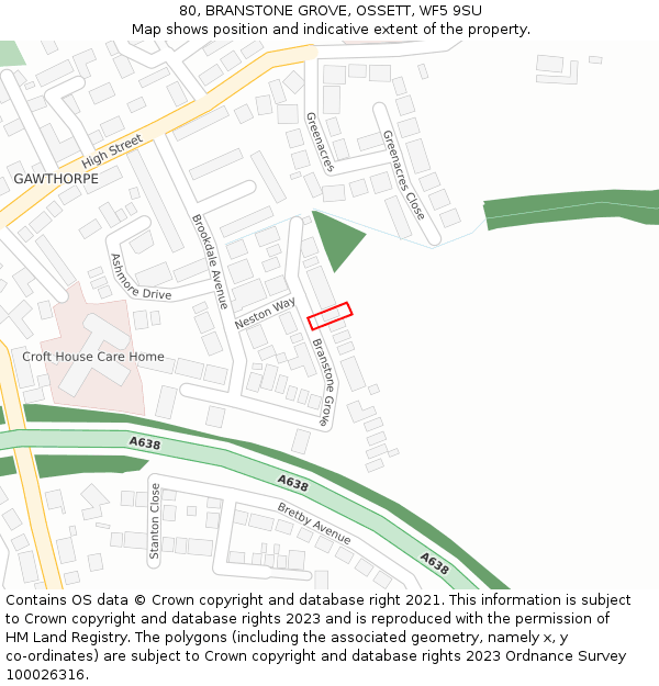 80, BRANSTONE GROVE, OSSETT, WF5 9SU: Location map and indicative extent of plot