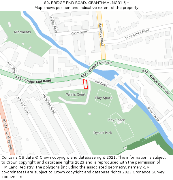 80, BRIDGE END ROAD, GRANTHAM, NG31 6JH: Location map and indicative extent of plot