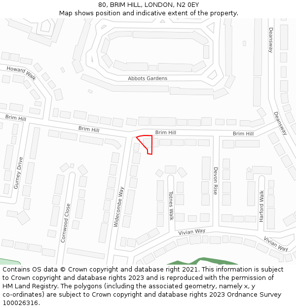 80, BRIM HILL, LONDON, N2 0EY: Location map and indicative extent of plot